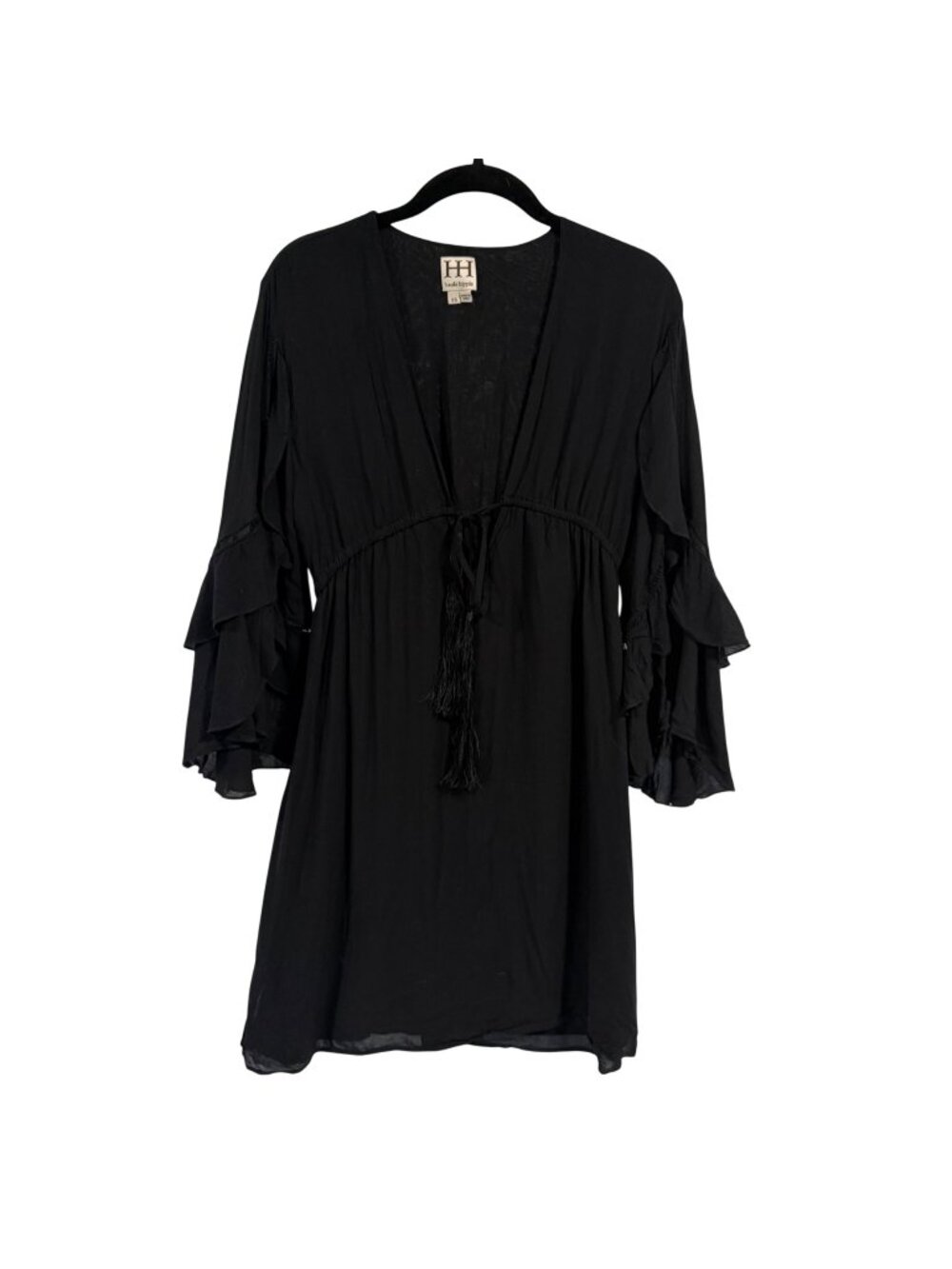 Haute Hippie Black Boho Ruffle Dress Tunic Size XS